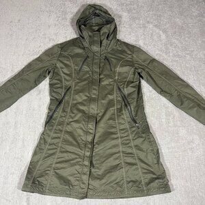 KUHL Projekt Lena Jacket Raincoat Women L Green Hooded Trench Wind Rain Hiking